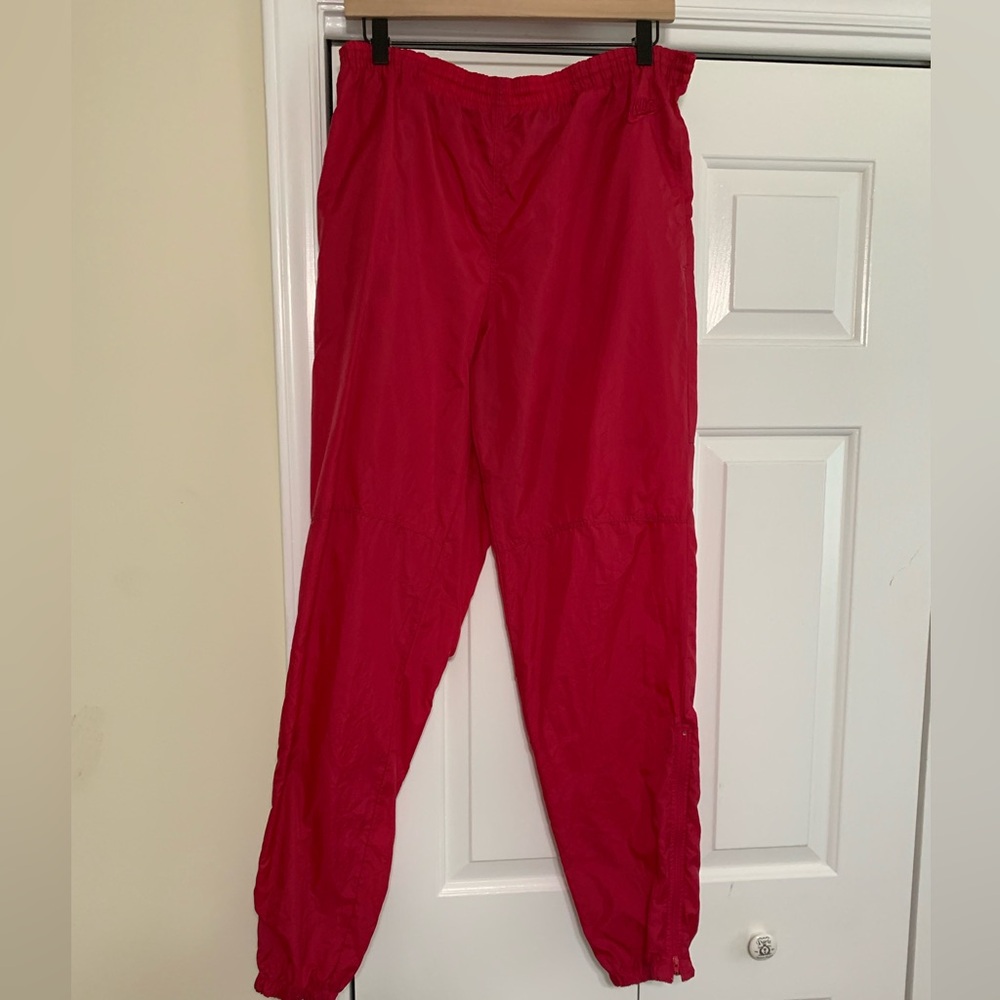 Vintage Red Nike Windbreaker Unlined Jogger Pants Leg Zip Opening - MENS M